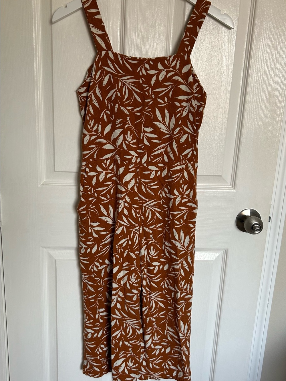 Monteau Burnt Orange Leaf-Print Jumpsuit